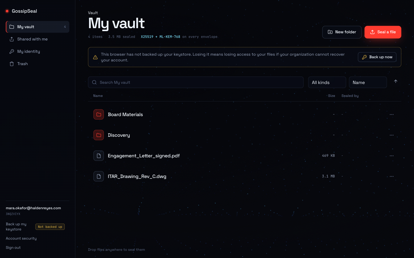 The GossipSeal vault: folders and sealed files